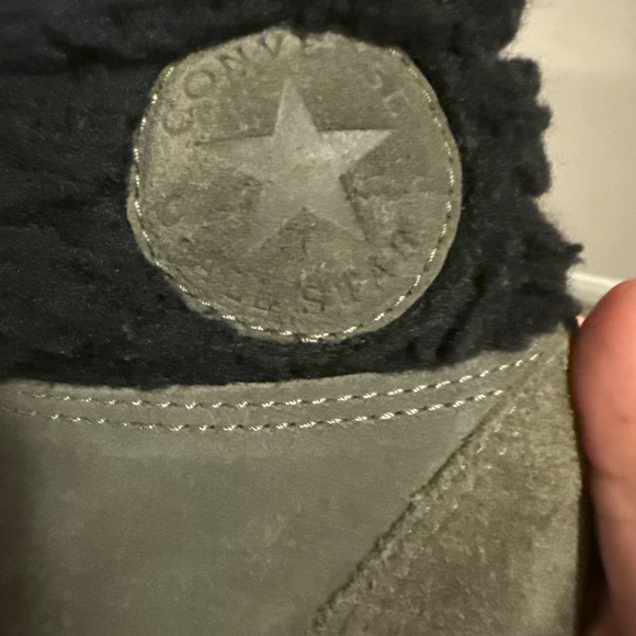 Converse Women Size 7 All Star Hidden Wedge Shoes Olive Green Suede Sherpa - Picture 9 of 12